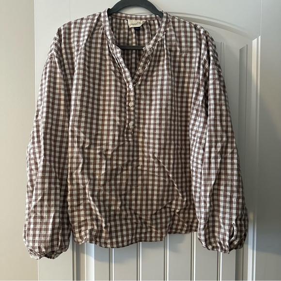 Universal Thread Brown Checkered Blouse - Picture 1 of 2